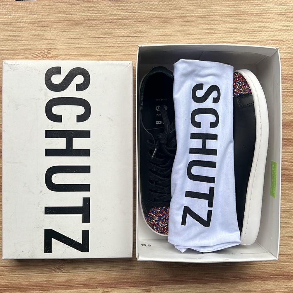 Schutz Sienna Rhinestone Toe Lace-up Sneaker in Black - Picture 11 of 13